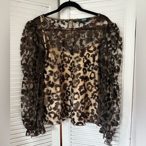 Eva Franco (Anthropologie) Sheer Leopard Print Blouse with nude cami